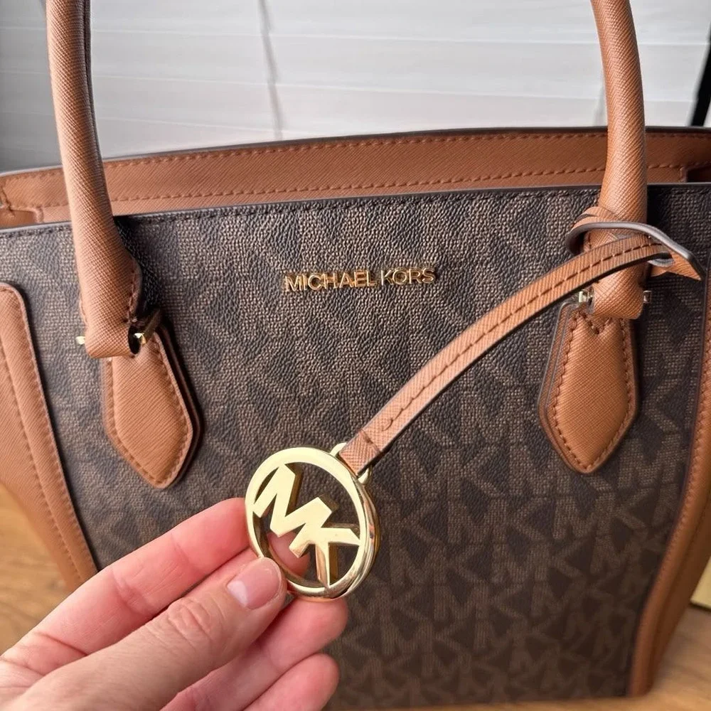 Michael Kors Ayden Large Signature Logo Tote Bag Saffiano Leather Brown Monogram
